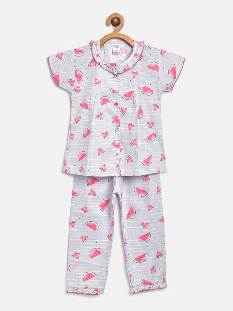 

NAUTI KIDZ Girls Grey & Pink Cotton Printed Night suit