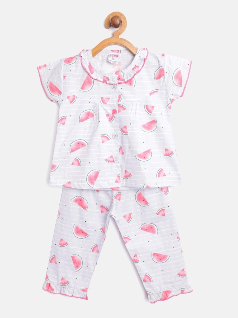 

NAUTI KIDZ Girls Blue & Red Pure Cotton Watermelon Printed Night Suit