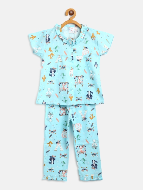

NAUTI KIDZ Girls Blue Pure Cotton Printed Night Suit
