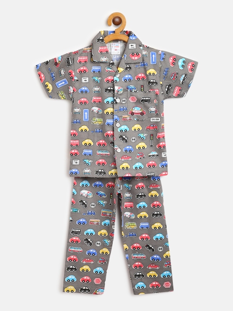 

NAUTI KIDZ Boys Grey & Blue Cars Print Pure Cotton Night suit