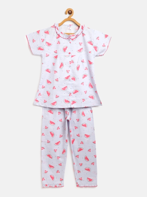 

NAUTI KIDZ Girls Lavender & Red Pure Cotton Watermelon Printed Night Suit