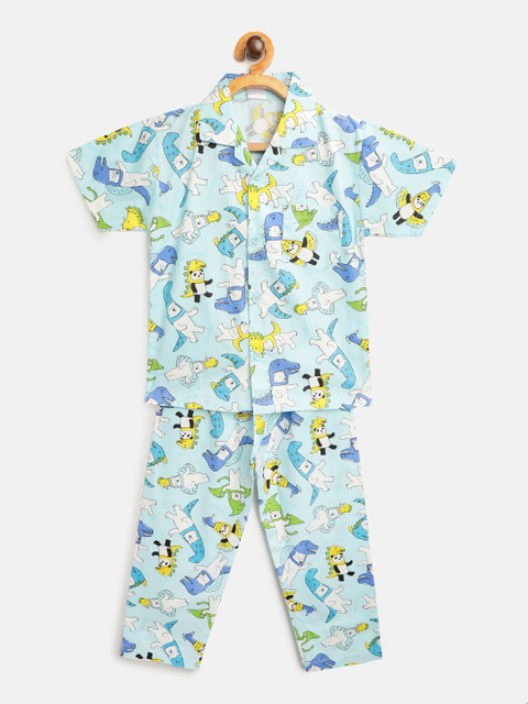 

NAUTI KIDZ Boys Blue & White Animals Print Pure Cotton Night suit