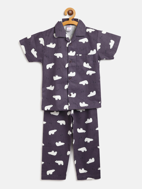 

NAUTI KIDZ Boys Purple & White Polar Bear Print Pure Cotton Night suit
