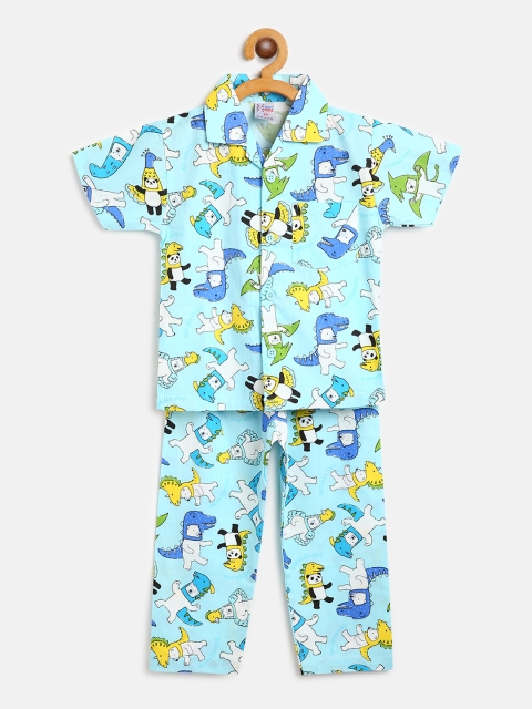 

NAUTI KIDZ Boys Blue & White Polar Bear & Panda Print Pure Cotton Night suit