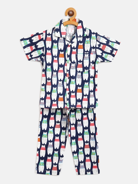 

NAUTI KIDZ Boys Navy Blue & White Conversational Print Cotton Night suit