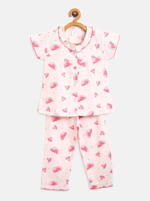 

NAUTI KIDZ Girls Pink & Red Pure Cotton Watermelon Printed Night Suit