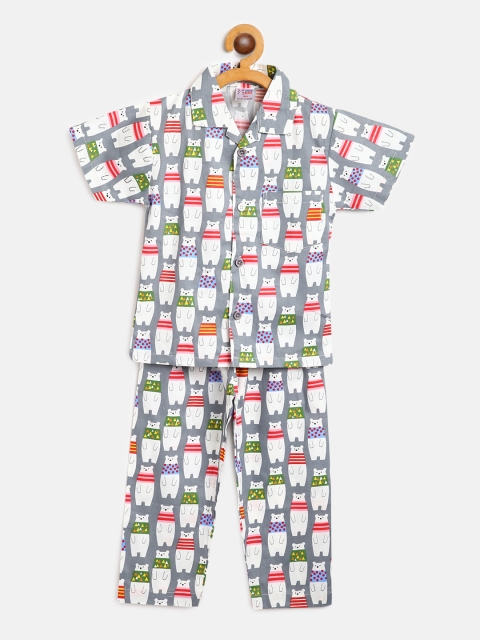 

NAUTI KIDZ Boys Grey & White Conversational Print Cotton Night suit