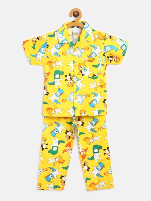

NAUTI KIDZ Boys Yellow & White Polar Bear & Panda Print Pure Cotton Night suit