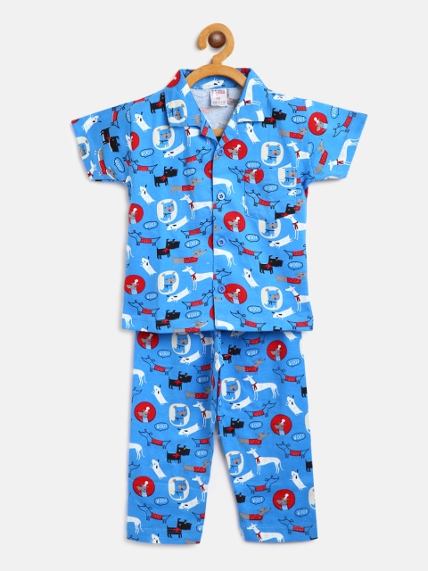 

NAUTI KIDZ Boys Blue & White Pure Cotton Printed Night Suit