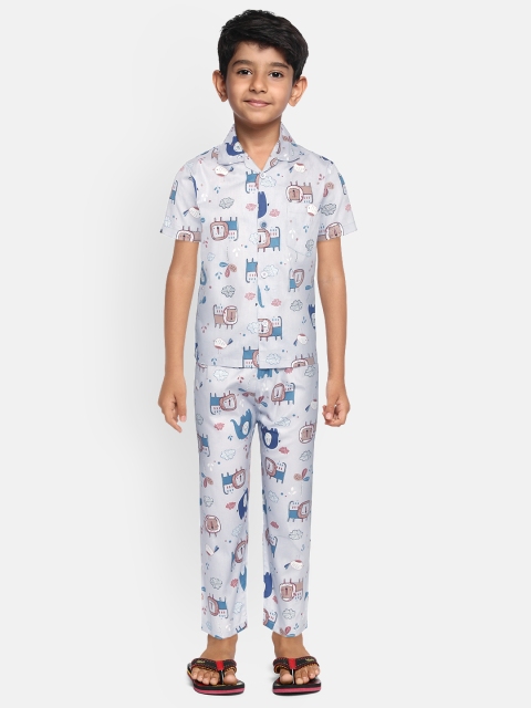 

NAUTI KIDZ Boys Blue & Beige Animals Print Pure Cotton Night suit