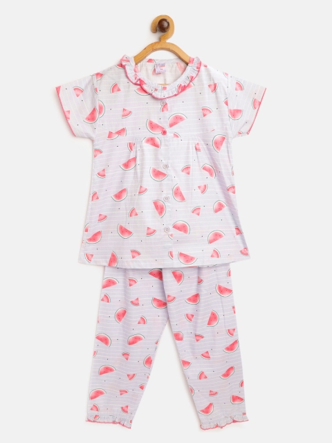 

NAUTI KIDZ Girls Peach-Coloured & White Watermelon Print Pure Cotton Night Suit