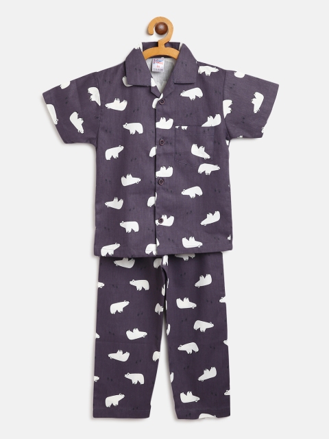 

NAUTI KIDZ Boys Grey & White Polar Bear Print Pure Cotton Night suit