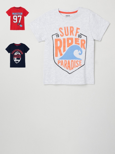 

max Boys Multicoloured Pack of 3 Cotton Printed Pure Cotton T-shirts, Multi