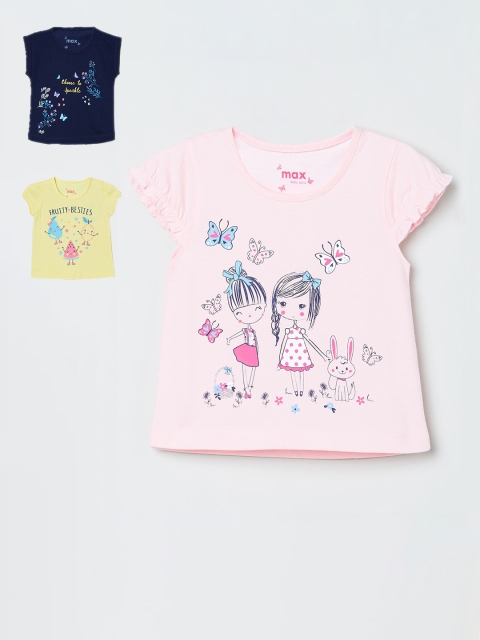 

max Girls Pack of 3 Multicoloured Printed Round Neck T-shirt, Multi