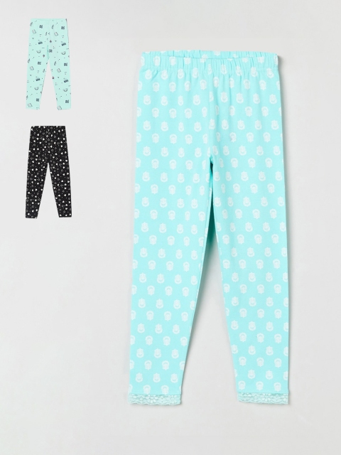 

max Girls Green & Blue Pack of 2 Cotton Printed Leggings