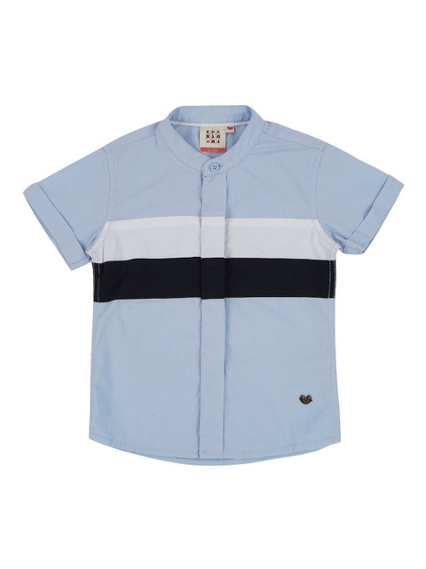 

Ed-a-Mamma Boys Blue & White Regular Fit Striped Cotton Casual Sustainable Shirt