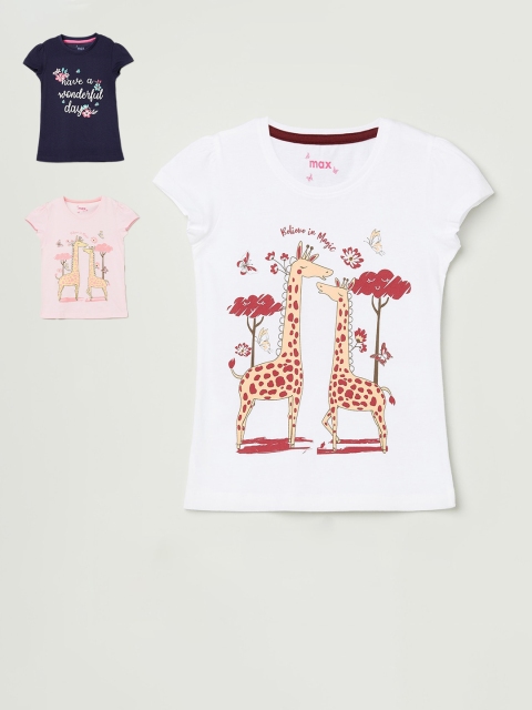 

max Girls Multicoloured Pack of 3 Cotton Printed Tops, Multi