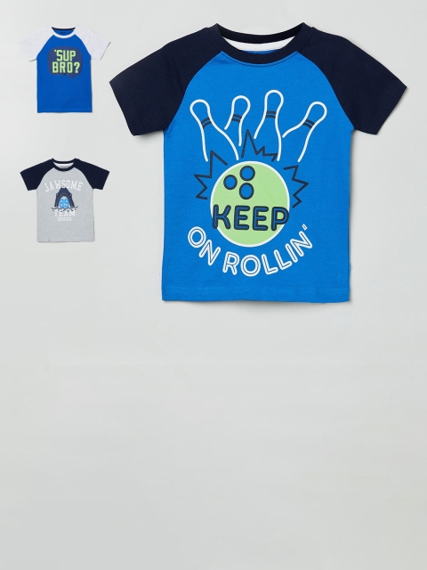 

max Boys Blue & Grey Pack of 3 Cotton Printed T-shirts