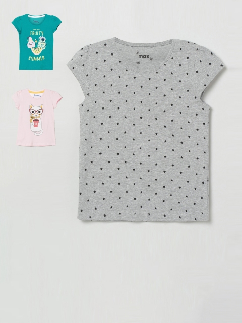 

max Girls Green & Grey Pack of 3 Printed Top