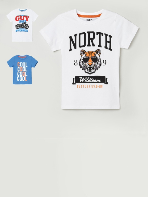 

max Boys Blue & White Pack of 3 Cotton Printed T-shirts