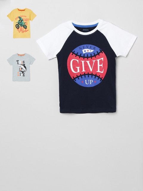 

max Pack of 3 Boys Printed Round Neck Cotton T-shirt, Multi