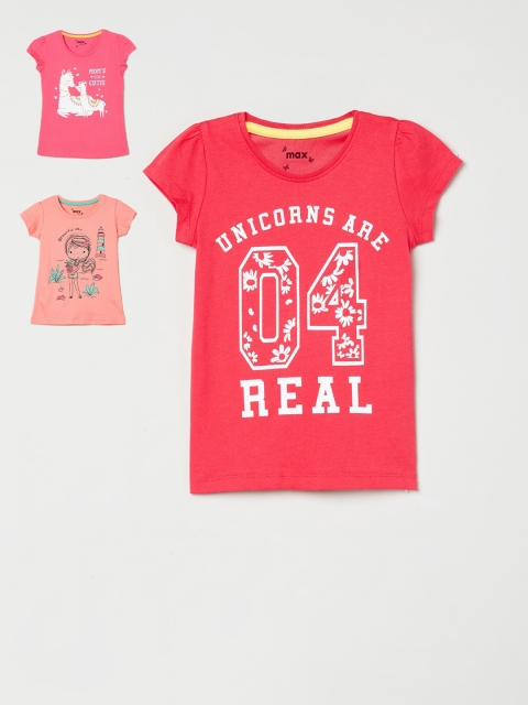 

max Girls Multicoloured Pack of 3 Cotton Printed Tops, Multi