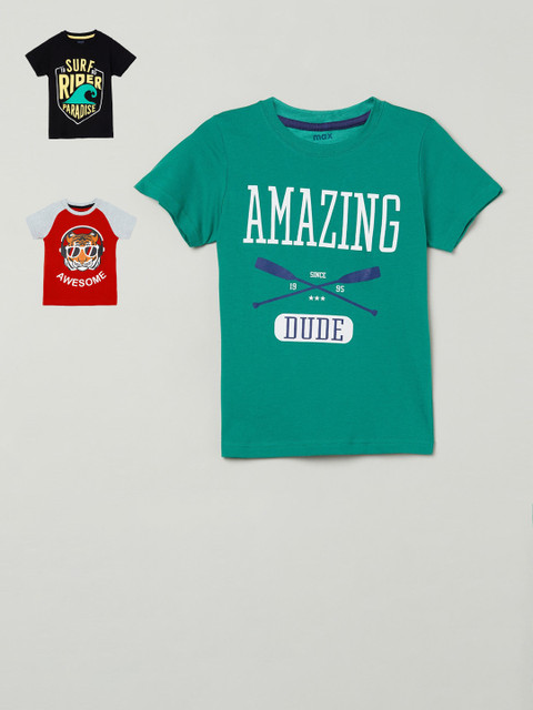

max Pack of 3 Boys Multicoloured Printed Round Neck T-shirt, Multi