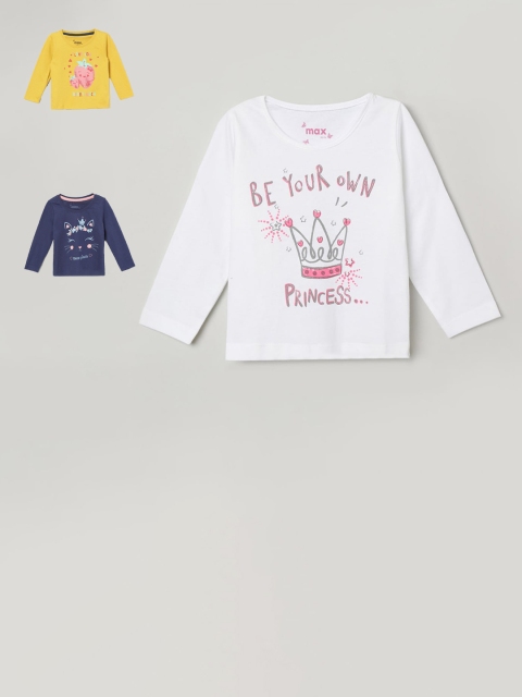 

max Pack of 3 Girls Multicoloured Printed Round Neck T-shirt, Multi