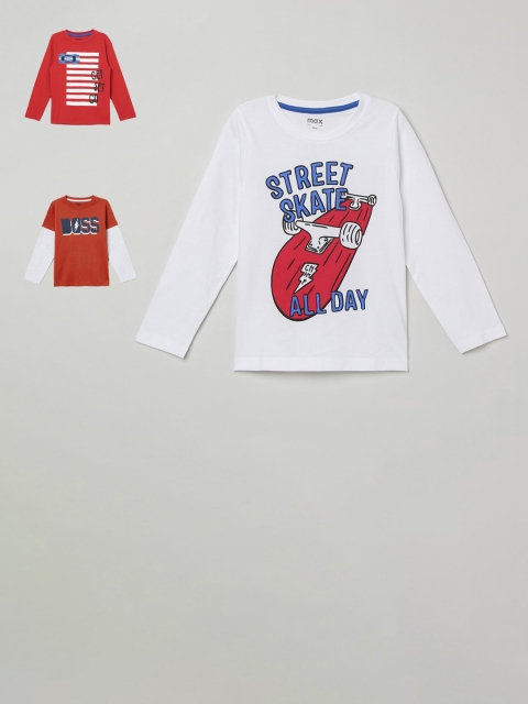 

max Pack of 3 Boys Red & White Printed Round Neck T-shirt