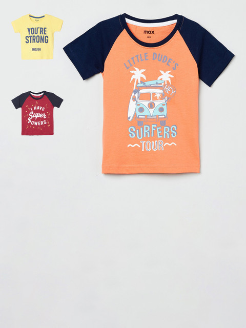 

max Boys Yellow Red Pack of 3 Cotton Printed Pure Cotton T-shirts