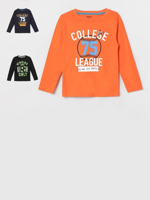 

max Boys Black & Orange Pack of 3 Cotton Printed T-shirts