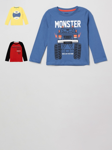 

max Boys Red & Blue Pack of 3 Cotton Printed T-shirts