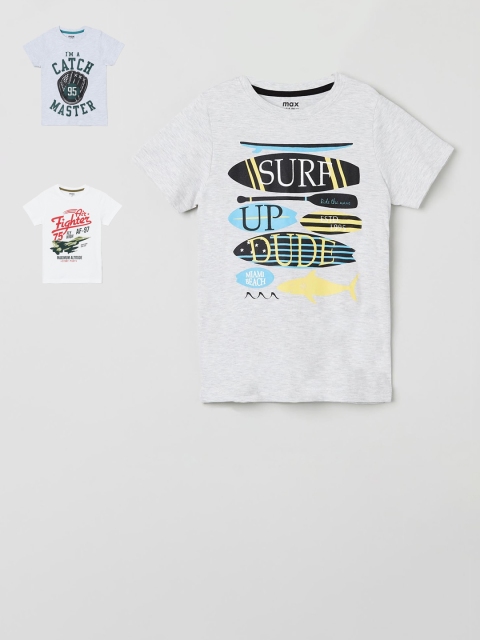 

max Boys White & Navy Blue Pack of 3 Cotton Printed T-shirts