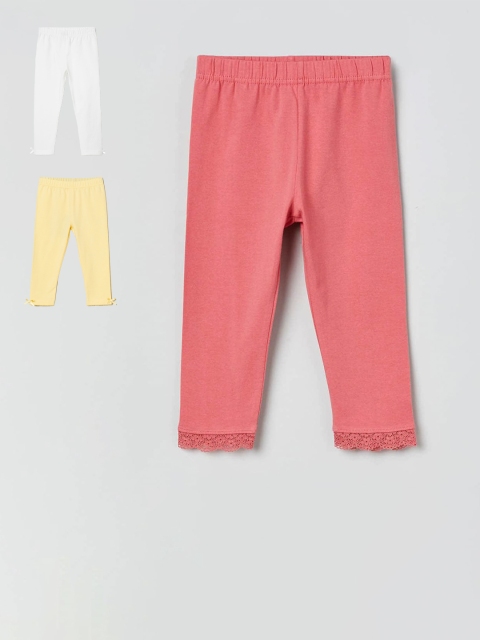 

max Girls Pink & Yellow Pack of 3 Solid Leggings