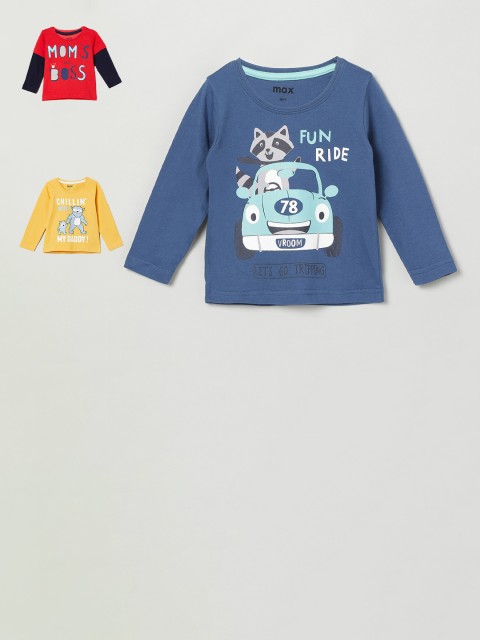 

max Boys Blue Yellow Pack of 3 Cotton Printed Pure Cotton T-shirts