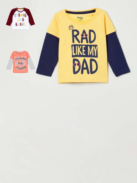 

max Boys Orange & Yellow Pack of 3 Cotton Printed T-shirts