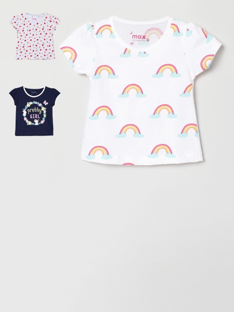 

max Girls Grey & White Pack of 3 Cotton Printed T-shirts
