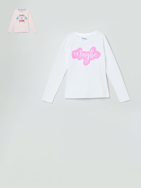 

max Pack of 2 Girls White & Pink Printed Round Neck T-shirt