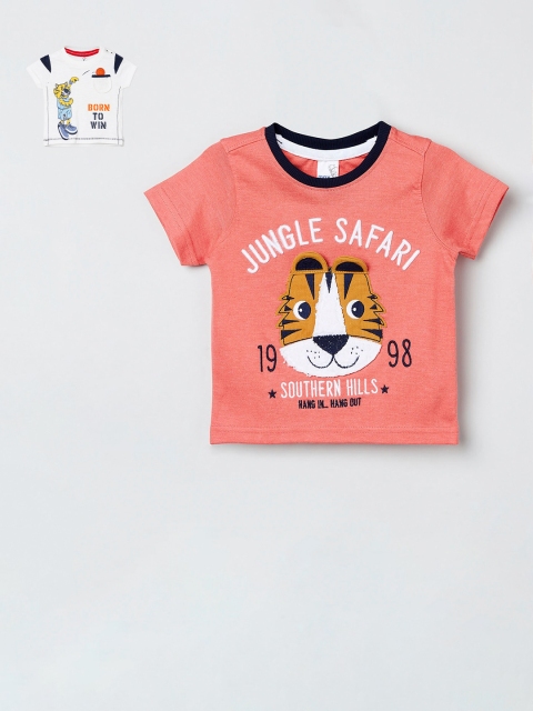 

max Pack of 2 Boys White & Peach Printed Round Neck T-shirt