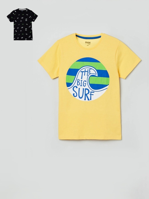 

max Boys Yellow & Black Pack of 2 Cotton Printed T-shirts
