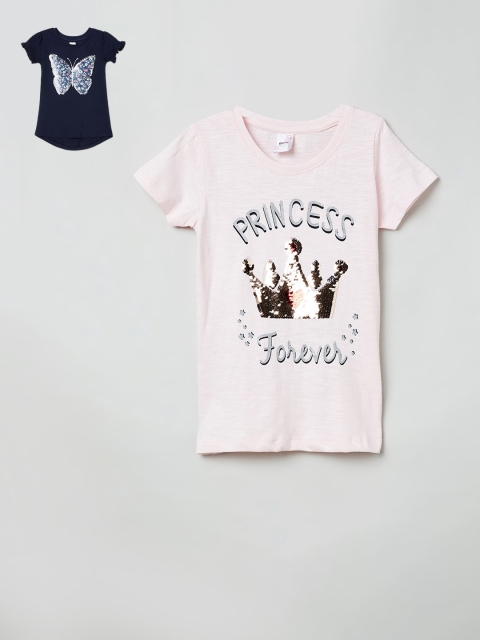 

max Pack of 2 Girls Pink Printed Round Neck T-shirt