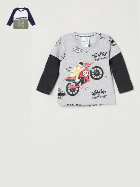 

max Boys Grey & White Pack of 2 Cotton Printed T-shirts