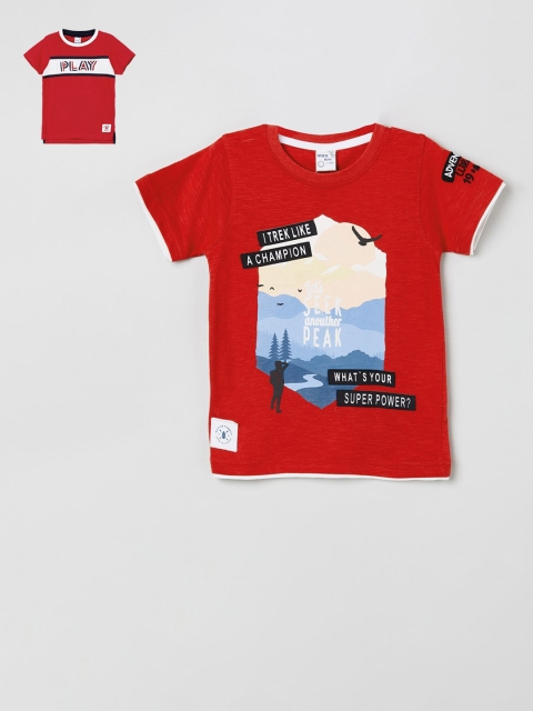 

max Boys Red Pack of 2 Cotton Printed T-shirts