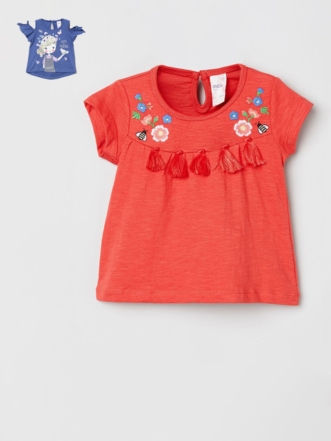

max Girls Red & Blue Pack of 2 Cotton Printed Tops