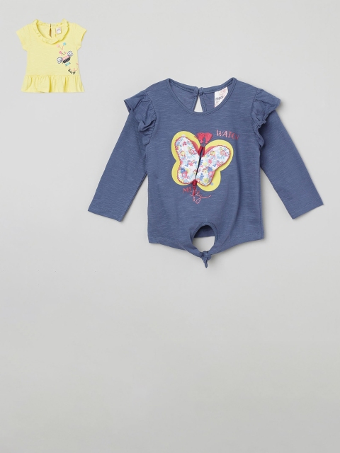 

max Pack of 2 Yellow & Blue Printed Pure Cotton Regular Top