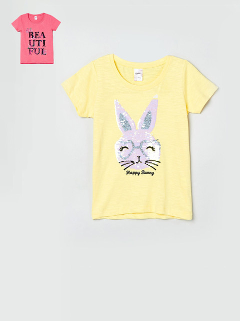 

max Girls Yellow & Pink Pack of 2 Cotton Printed T-shirts