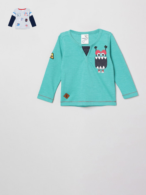 

max Pack of 2 Boys Green & Grey Printed Round Neck T-shirt