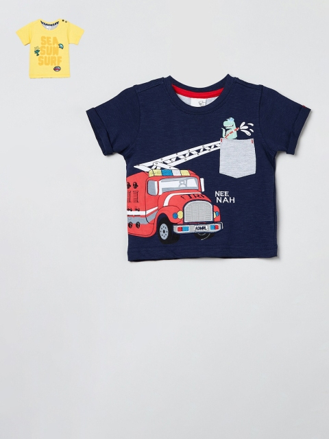 

max Boys Yellow & Navy Blue Pack of 2 Cotton Printed T-shirts