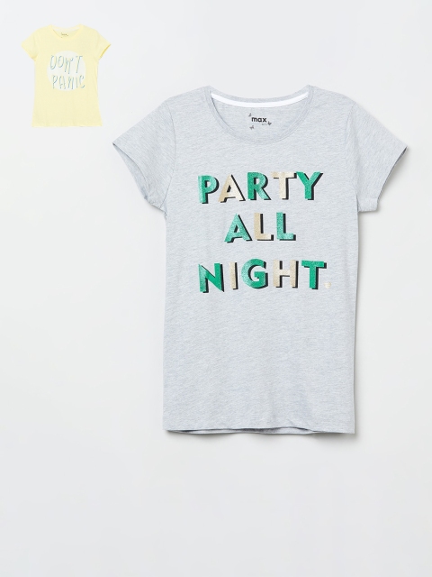 

max Girls Grey & Yellow Pack of 2 Cotton Printed Tops