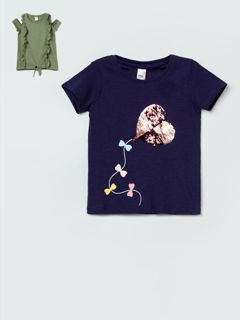 

max Pack of 2 Green & Navy Blue Printed Pure Cotton Regular Top